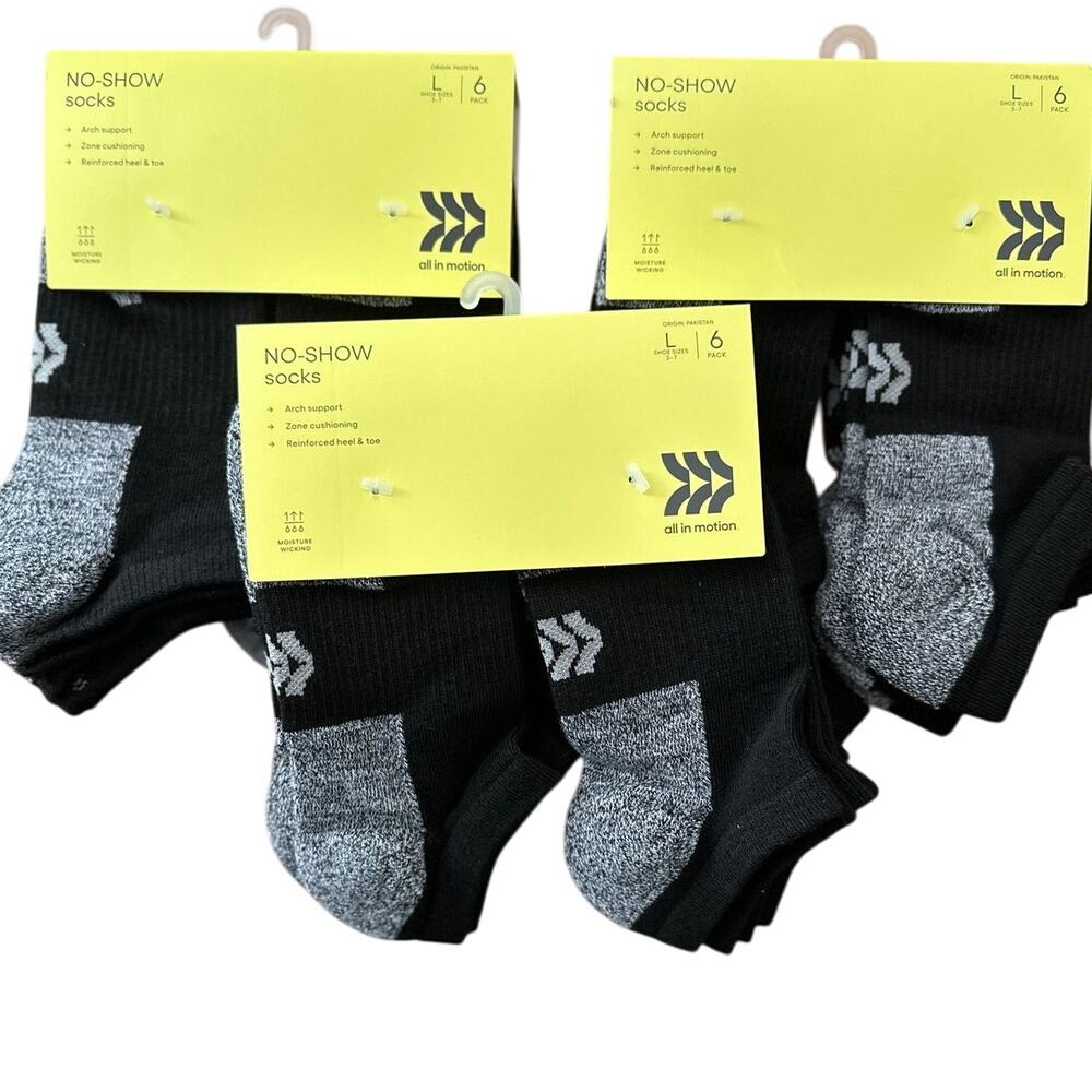 All In Motion Kids’ No-Show Socks 3 Packs (18 Pairs) NWT Size L (Shoe‎ 3–7)